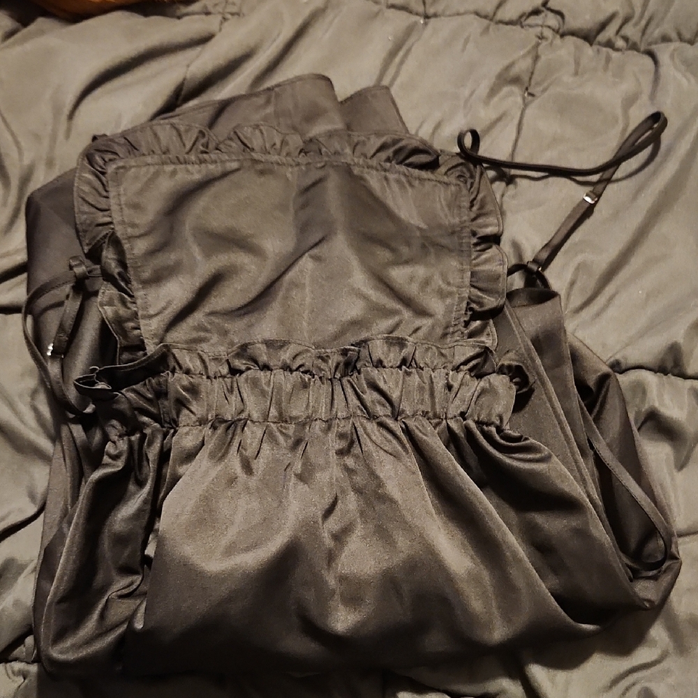 WeWoreWhat Black Satin Bib Dress XXS